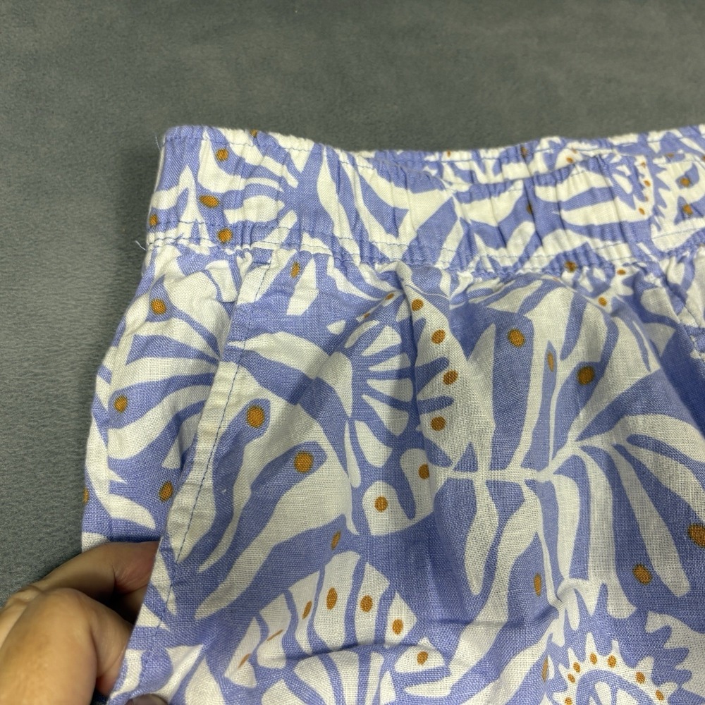 Nicole Miller Medium 100% Linen Crop Pants Blue White Floral Pull On Pockets - Picture 3 of 9